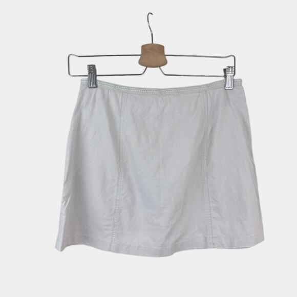 Urban Outfitters A-Line Mini Skirt Linen Blend Neutral Zip Front- M - Picture 2 of 6